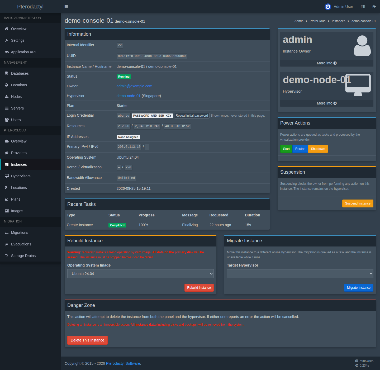 Admin instance detail