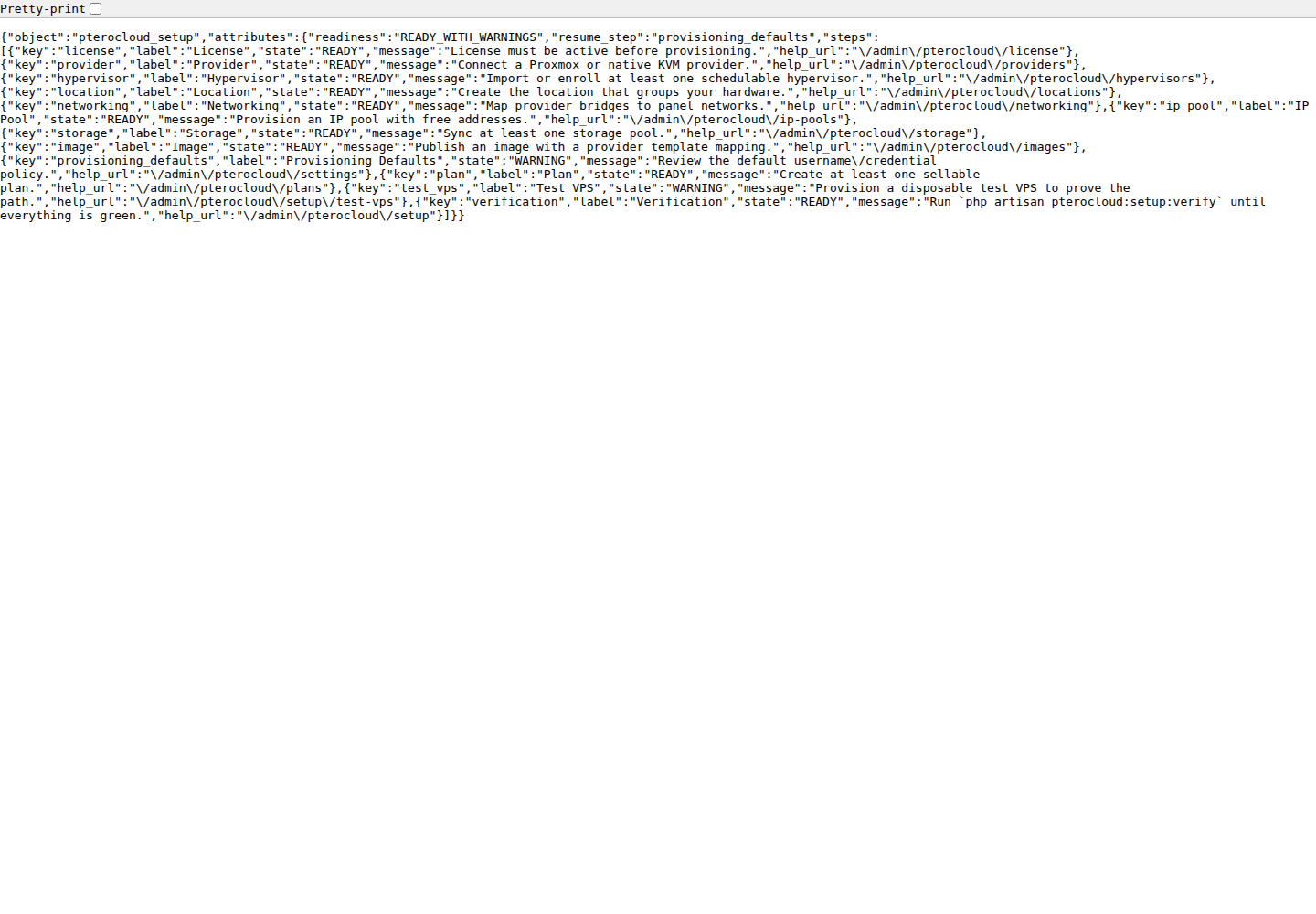 Setup assistant status (JSON)